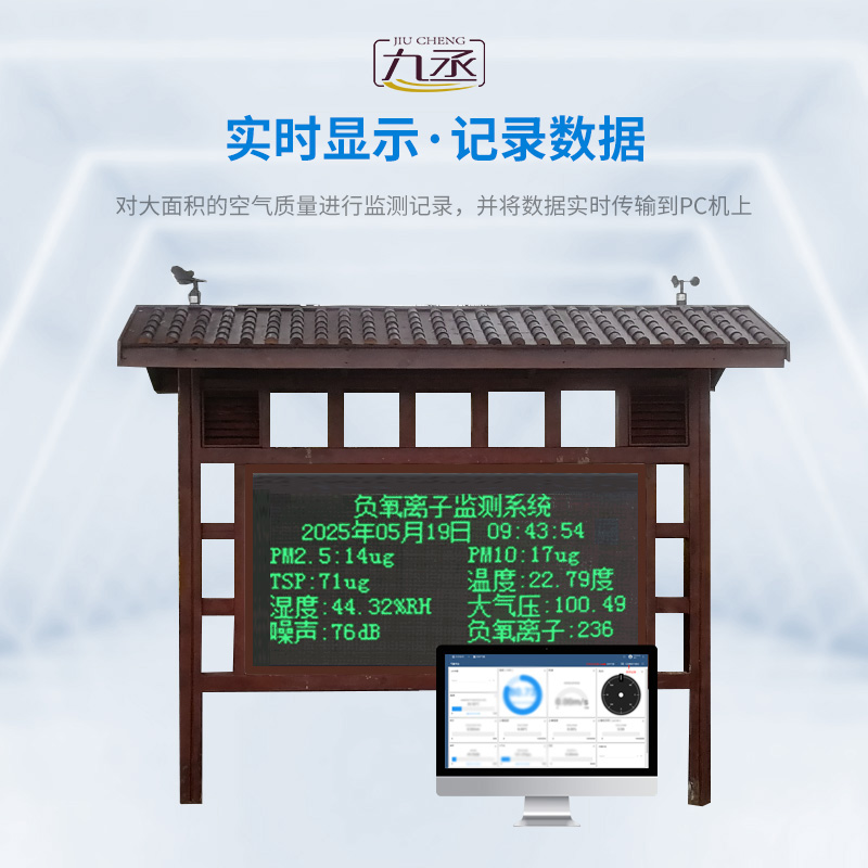 負(fù)氧離子濃度監(jiān)測(cè)儀，與景觀木亭結(jié)合，城市新風(fēng)尚
